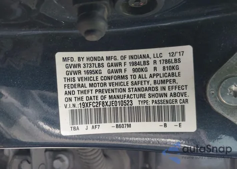 2018 Honda Civic Ex from USA, damaged, VIN 19XFC2F8XJE010523